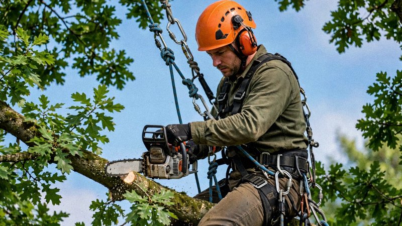 Alpinistyczna wycinka drzew — schemat pracy arborysty na linach — zdjęcie 1