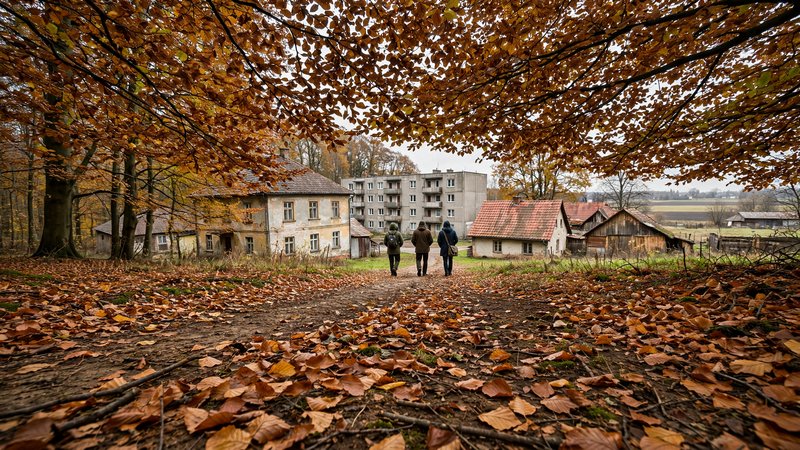 Goła ziemia i opadłe bukowe liście pod gęstą koroną