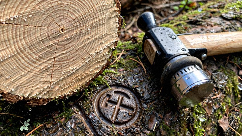 Stos okrąglaków z widocznymi cechami leśnymi na czołach kłód — zdjęcie 3