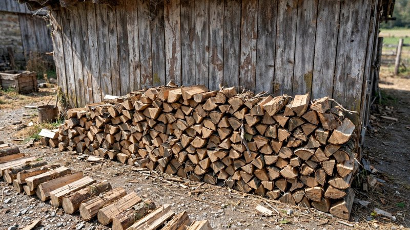 Pociete drewno z wycinki drzewa ulozone w stos w ogrodzie — zdjęcie 1