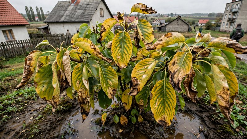 Liście z objawami niedoboru tlenu w strefie korzeniowej