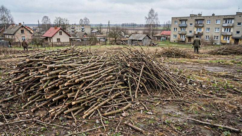 Sterta wyciętych pni i gałęzi po usunięciu samosiewów