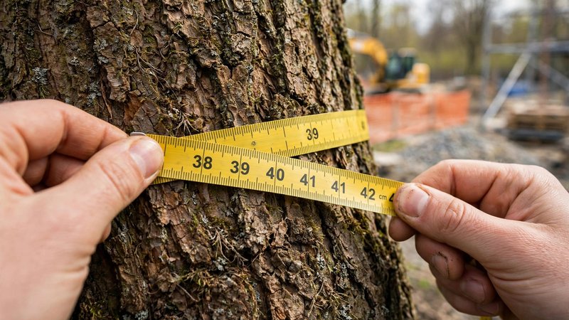 Pomiar obwodu pnia taśmą na wysokości 130 centymetrów