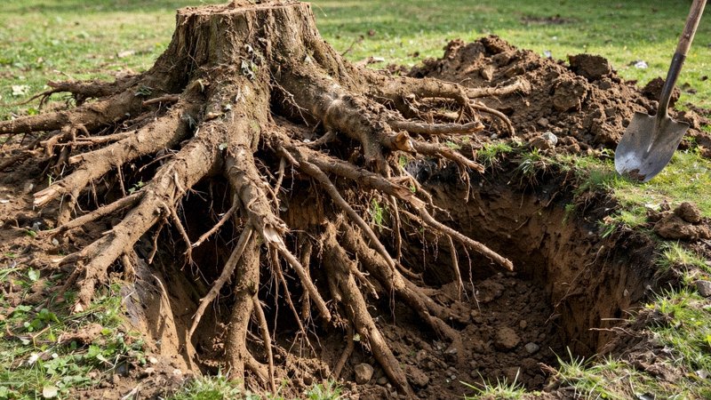 Frezowanie pniaka po wycince drzewa — usuwanie korzeni z trawnika — zdjęcie 2