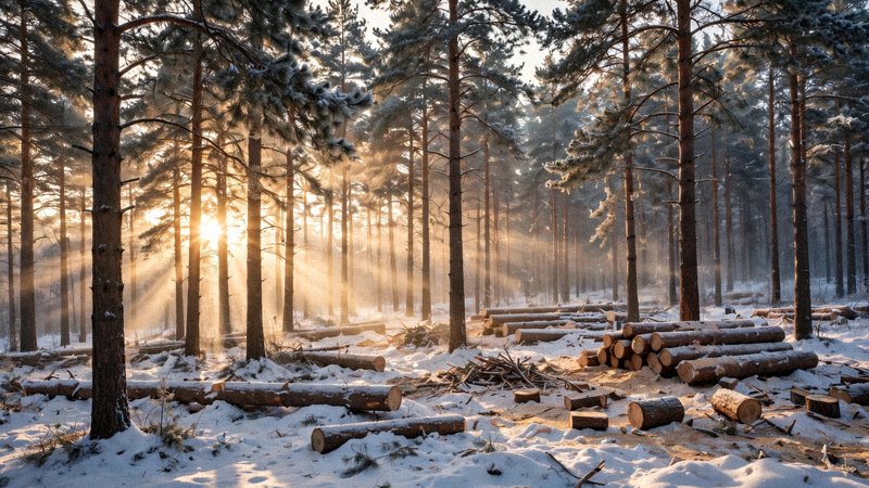 Zimowy las iglasty w trakcie pozyskania drewna — zdjęcie 1