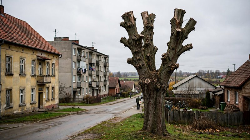 Drzewo po ogłowieniu z kikutami zamiast korony
