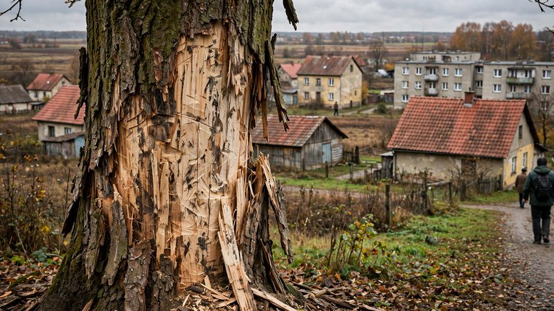Zdarta kora na pniu po ocieraniu rogami