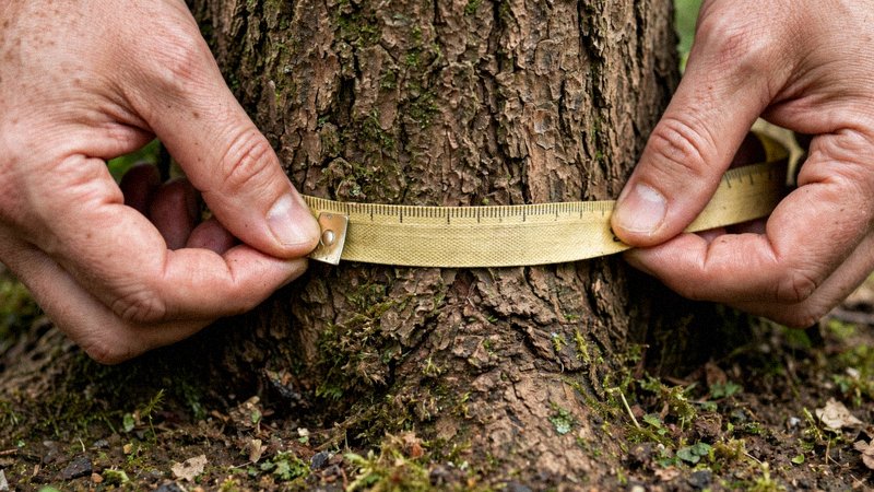 Pomiar obwodu pnia miarką krawiecką na wysokości 5 cm od gruntu