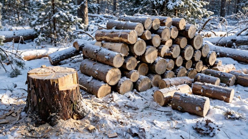 Wycinka bezlistnego drzewa zimą na tle ośnieżonego ogrodu — zdjęcie 2