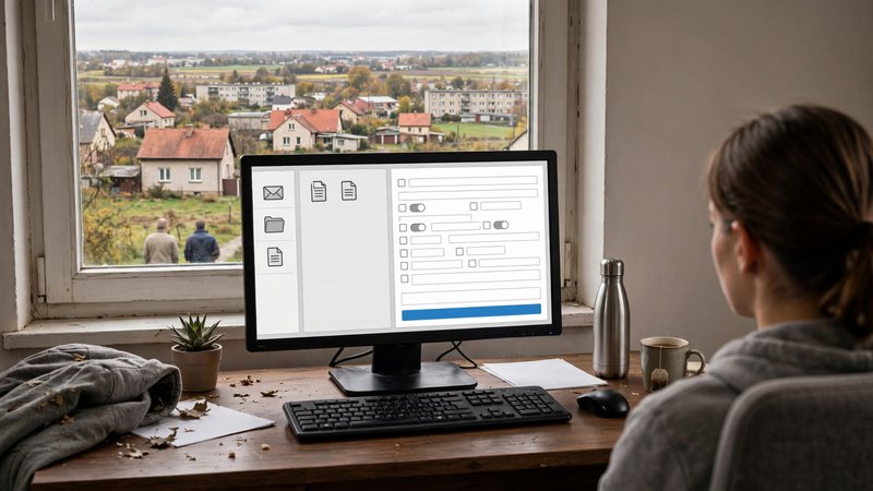Komputer z otwartą skrzynką ePUAP i formularzem pisma ogólnego