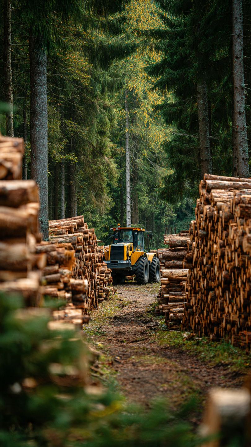 Świeżo ścięte drewno leżące w polskim lesie