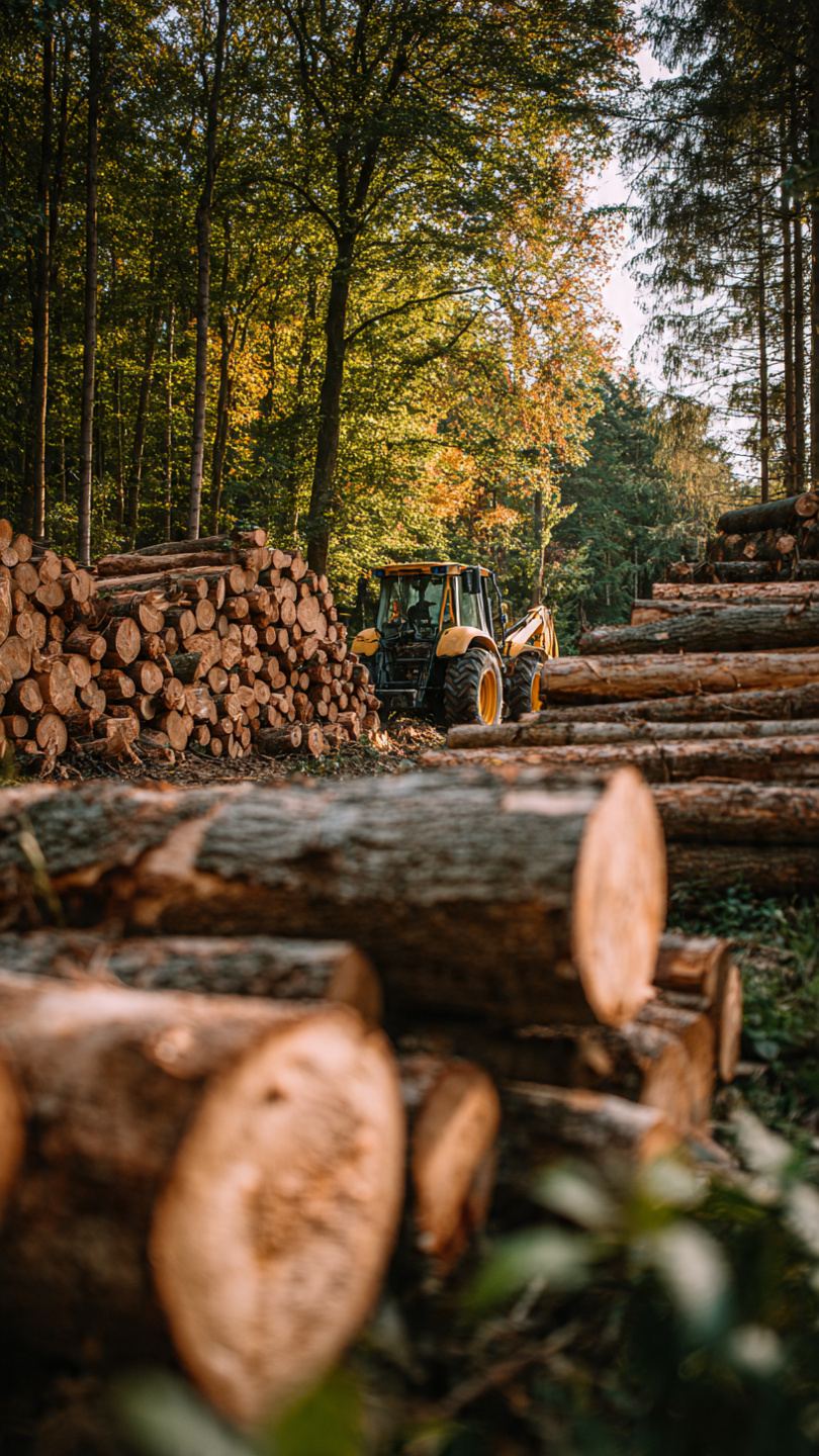 Stosy drewna po wycince drzew w lesie