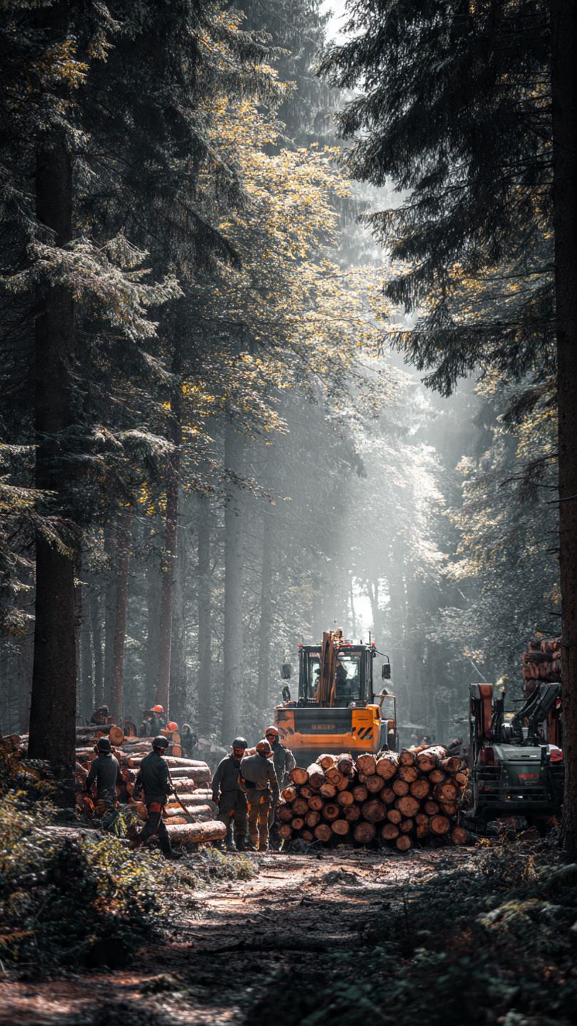 Drwale w lesie przy pracy z piłami łańcuchowymi — wycinka drzew