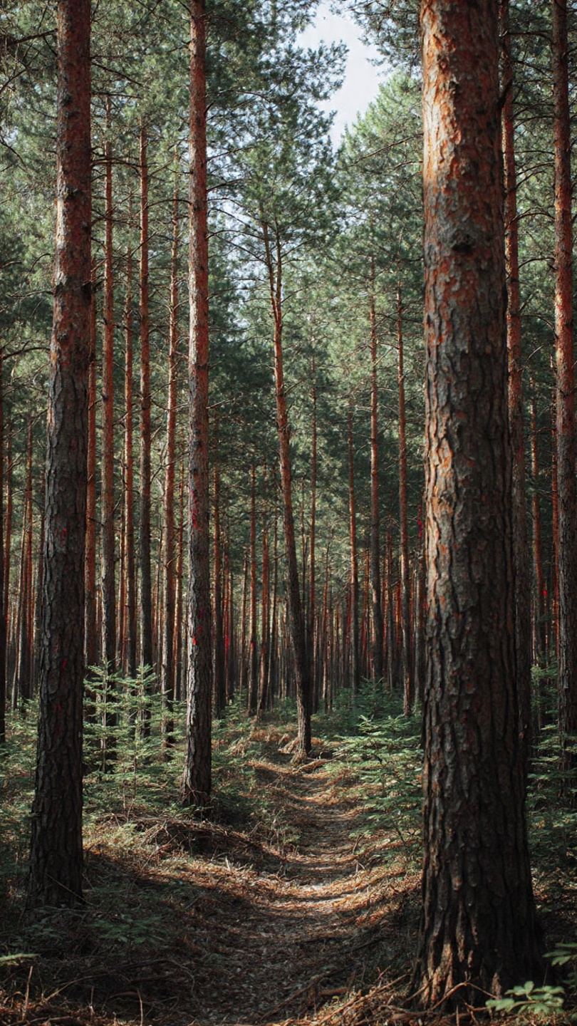 Wysokie drzewa iglaste w polskim lesie