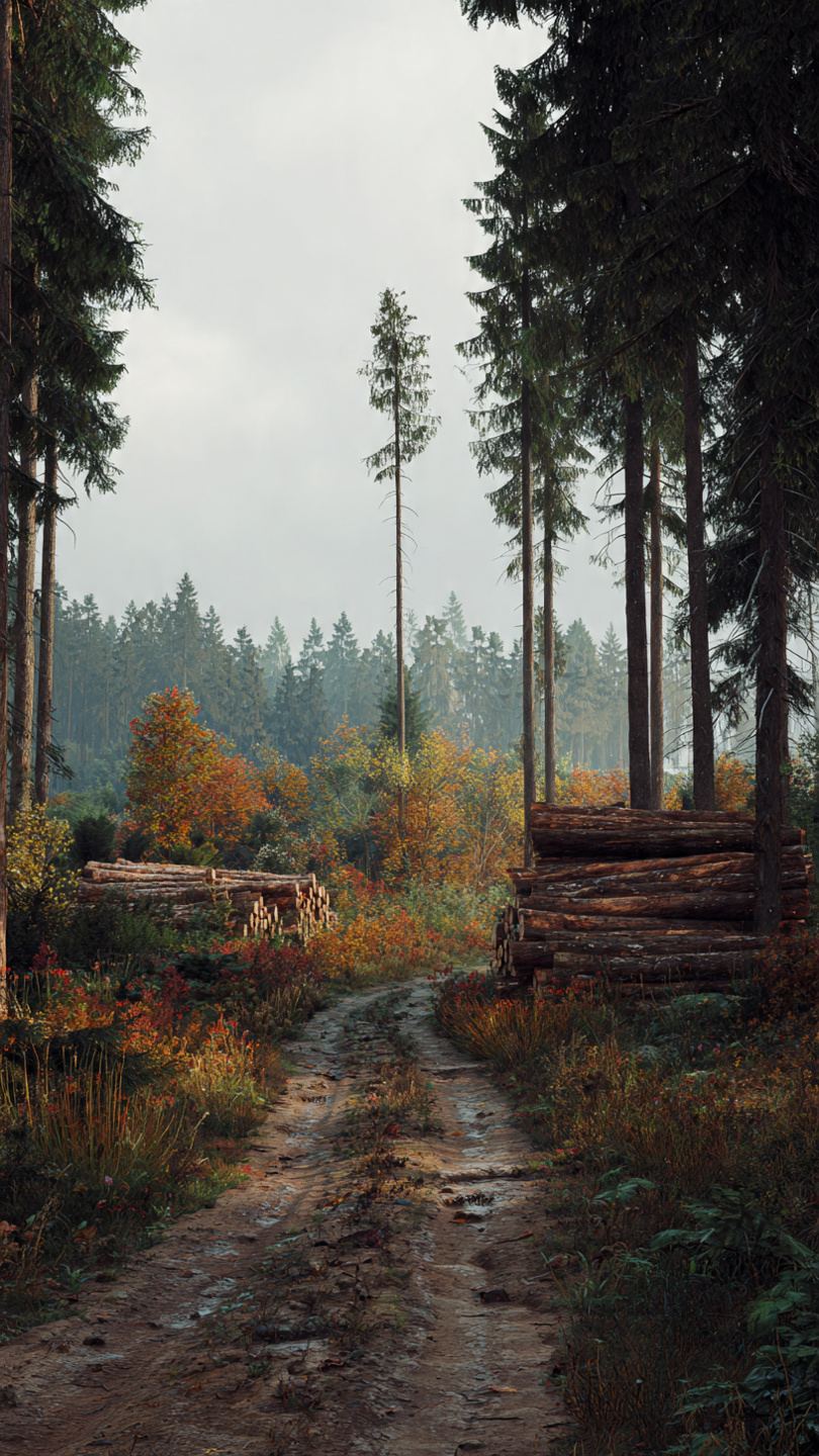 Polski las z widokiem na ścieżkę leśną i wysokie drzewa