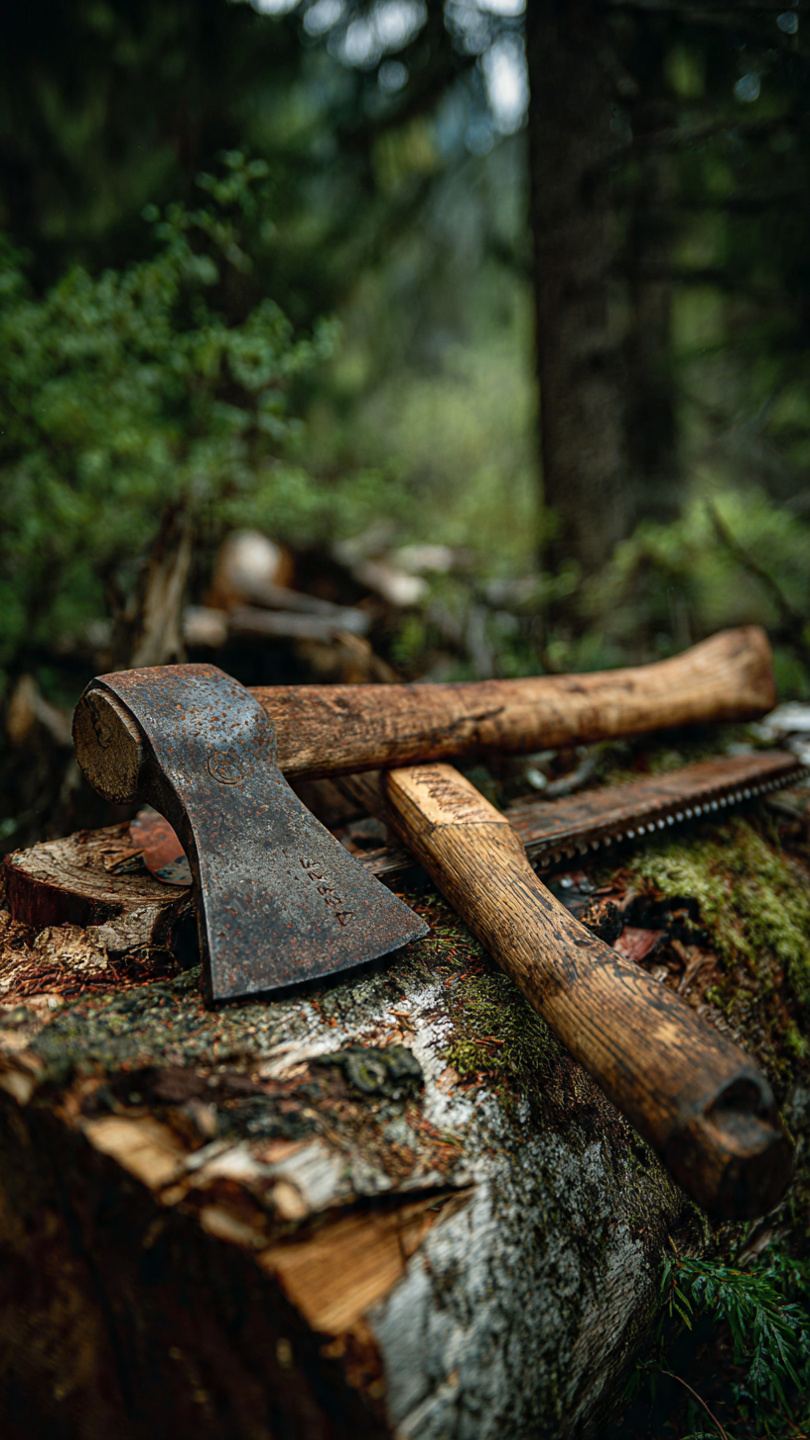 Stare narzędzia drwali - topory i siekiery z dawnych czasów