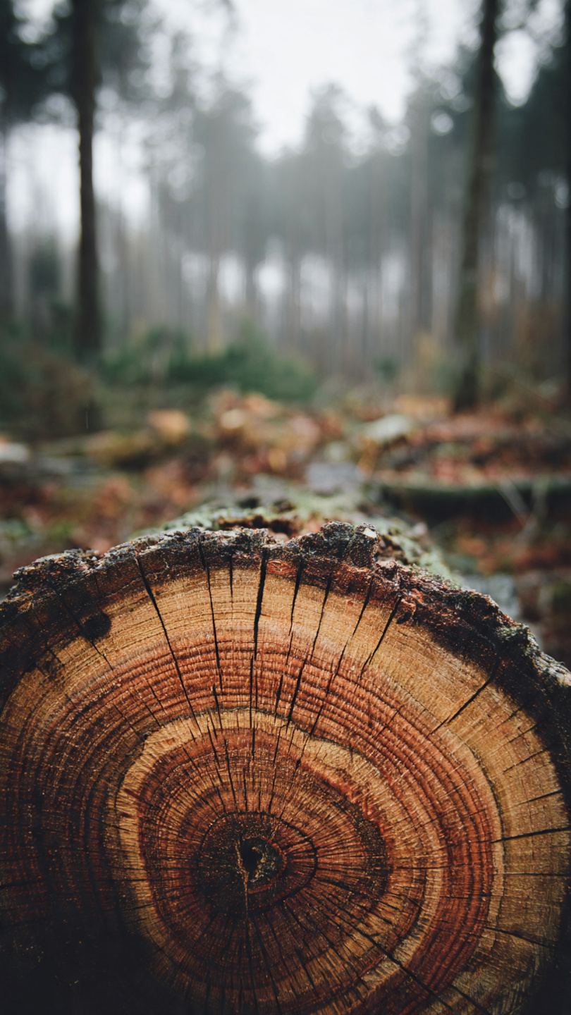 Pniak ściętego drzewa z widocznymi słojami