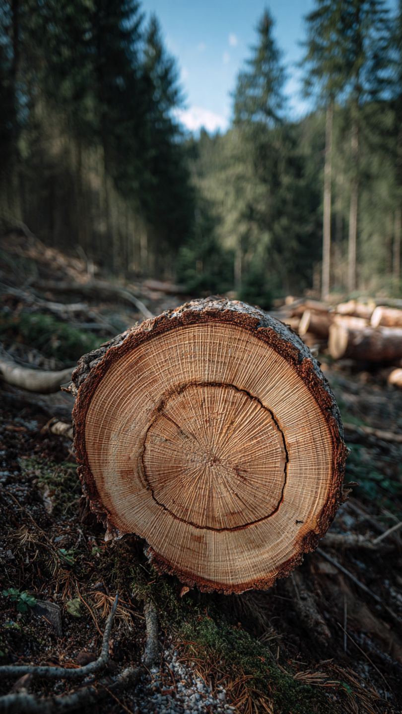 Pniak po wycince w terenie leśnym — do usunięcia