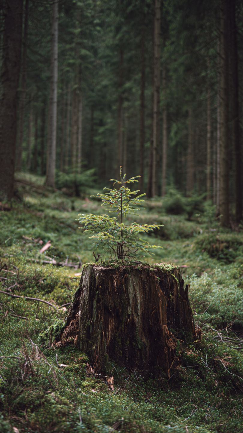 Polana w polskim lesie po wycince z widocznymi pniakami