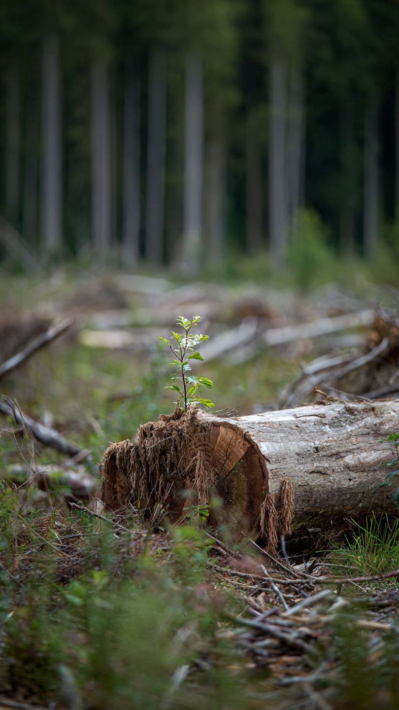 Teren leśny po wycince — odsłonięta gleba i pniaki