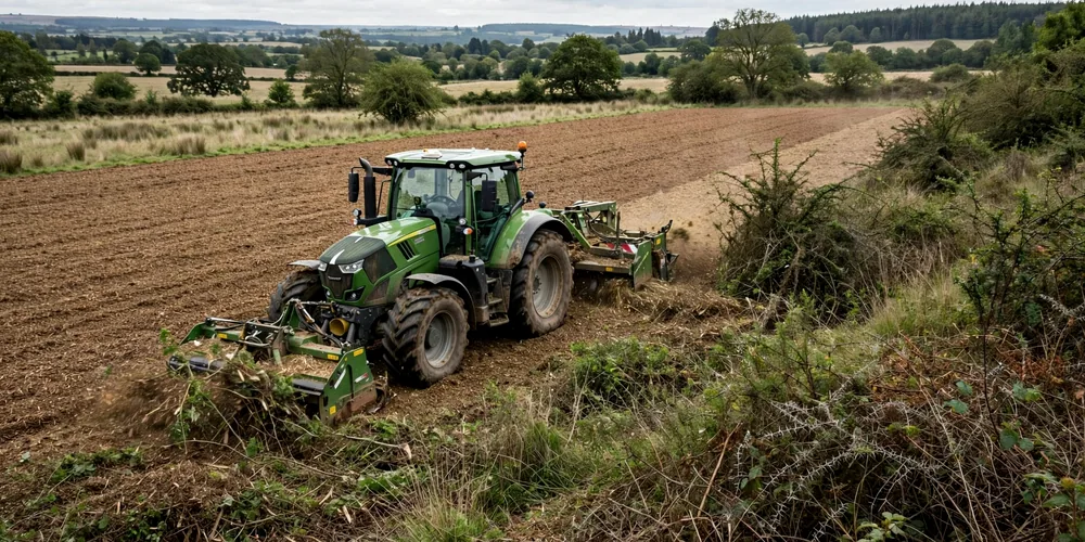 Mulczowanie terenu Skierniewice — mulczer rozdrabniający zarośla na nieużytku
