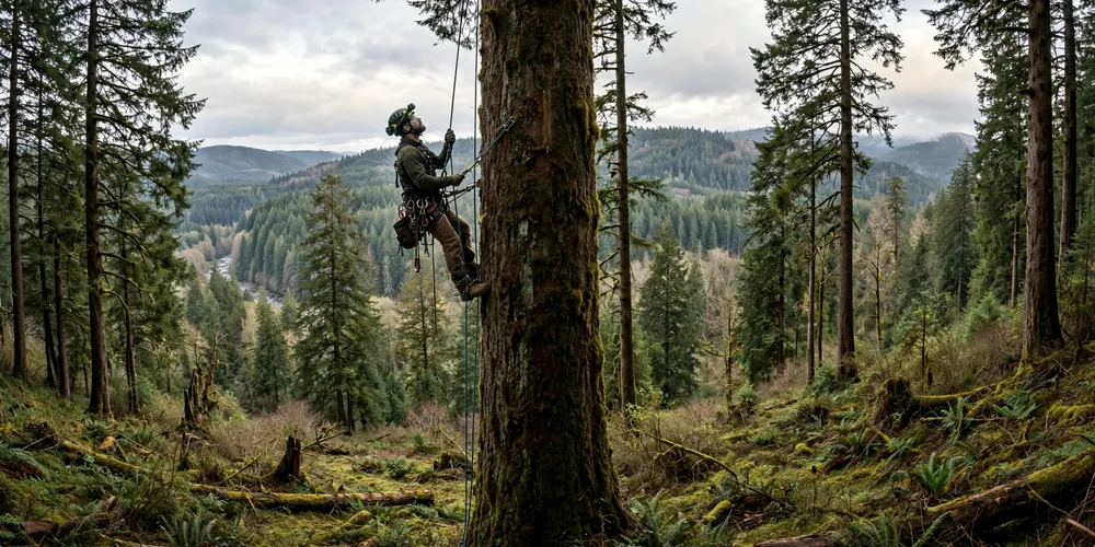 Wycinka alpinistyczna Konstantynów Łódzki — arborysta pracujący na linach w koronie