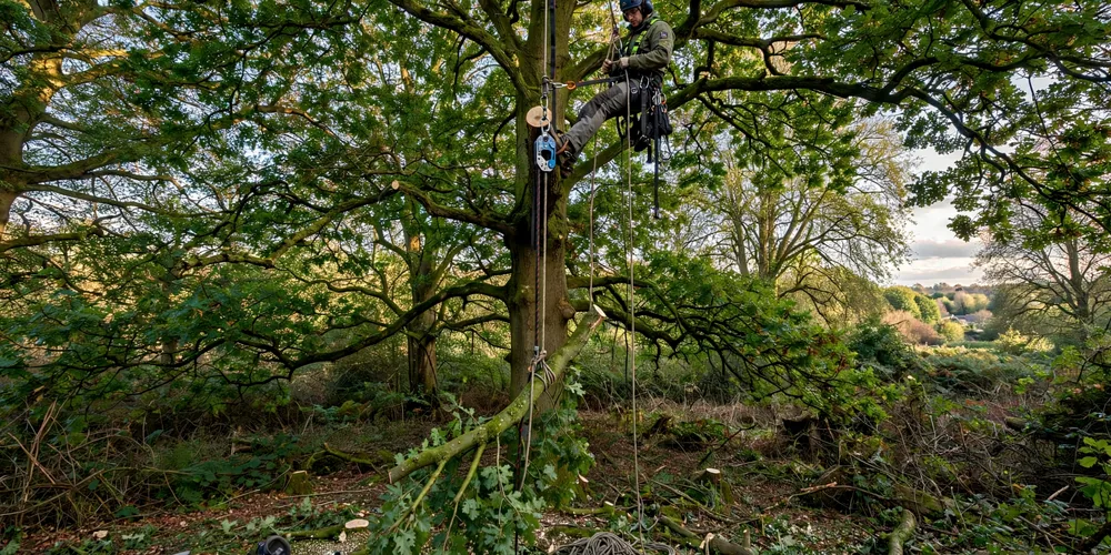 Wycinka alpinistyczna Radomsko — arborysta pracujący na linach w koronie
