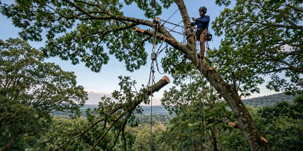 Wycinka alpinistyczna Rawa Mazowiecka — arborysta pracujący na linach w koronie