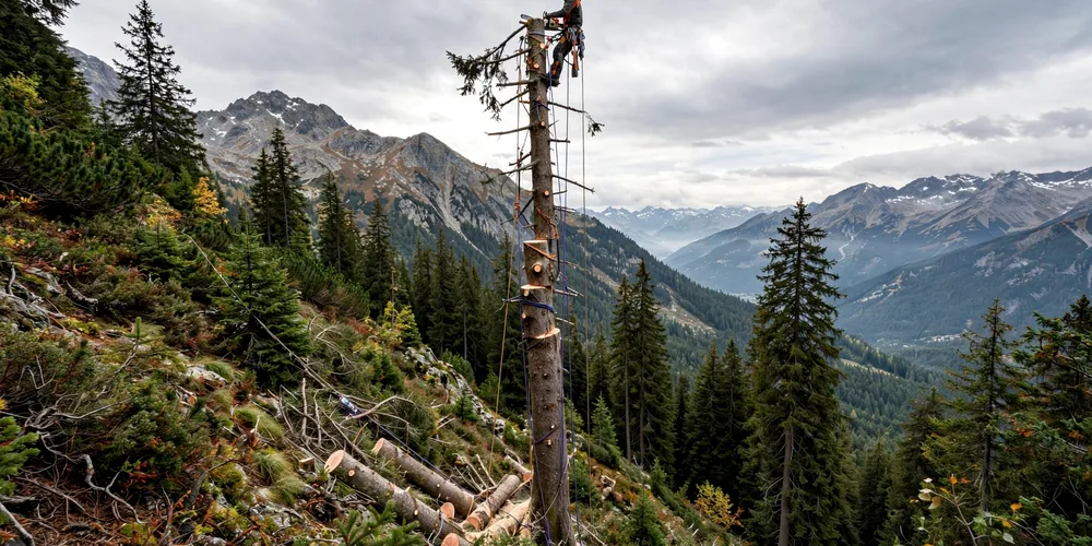 Wycinka alpinistyczna Sieradz — arborysta pracujący na linach w koronie