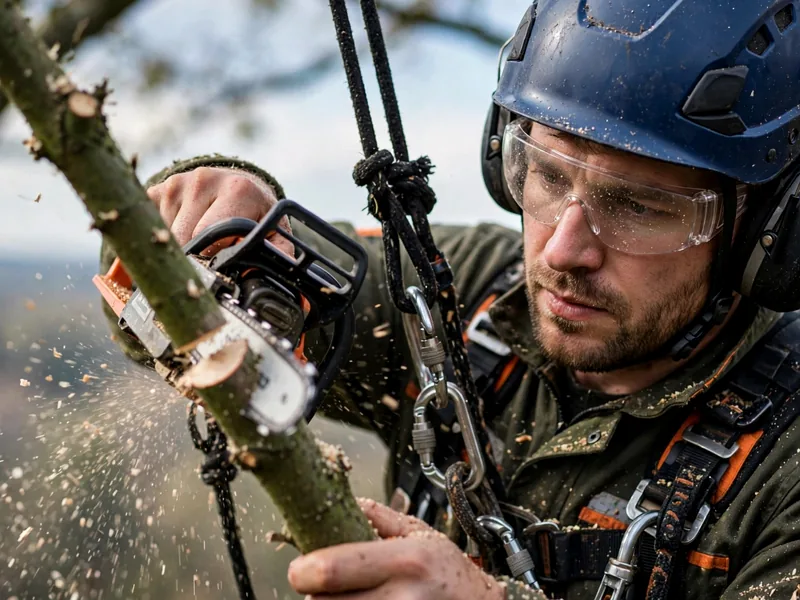Arboryst na linie przy wycince drzewa — Łódź